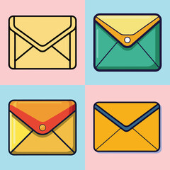 Collection of Colorful Envelope Icons Digital Mail Message Communication