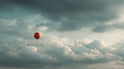 A Lone Balloon Adrift in the Clouded Sky Representing Disheartened Emotions and Lost Dreams.