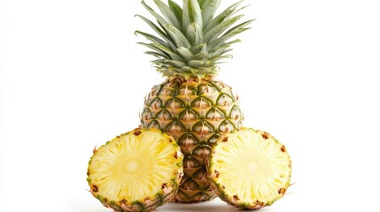 Fresh Pineapple with Slices on White Background for Culinary Use