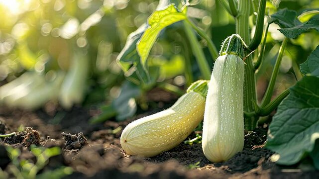 close-up of zucchini in the garden. selective focus