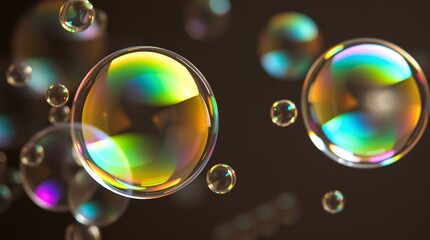 Naklejka premium Iridescent Soap Bubbles in Macro Photography