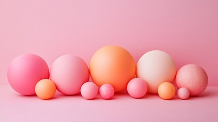 Spheres arranged in a row on a pink background, can be used to signify family, growth or organization
