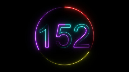 A  glowing circular and neon number 152 illustration . on a black background. and creating a stunning illustration 4k illustration