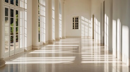Fototapeta premium Elegant interior hallway with natural light and shadow play