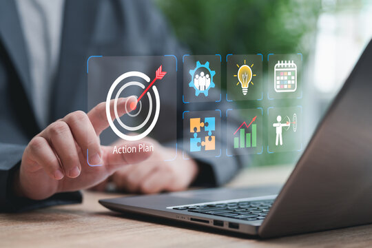 Business action plan and time management concept, Businessman make action plans, Business target strategies and implementation step by step towards the goal, Vision, Planning and Direction