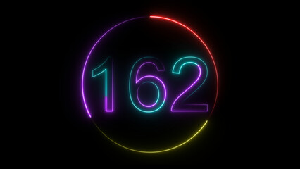 A  glowing circular and neon number 162 illustration . on a black background. and creating a stunning illustration 4k illustration