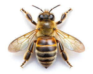 honey bee top view on white