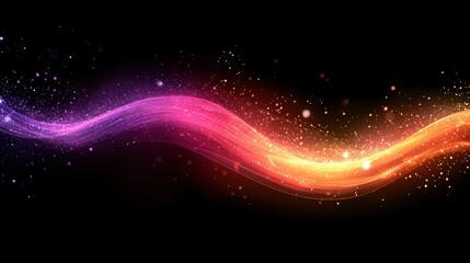 Obraz premium Vibrant abstract wave of colorful light particles flowing across a dark background, creating a dynamic visual effect