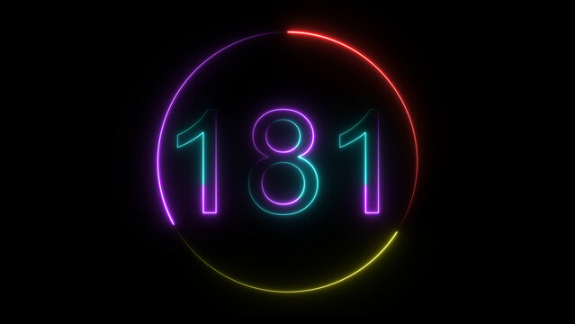 A  glowing circular and neon number 181 illustration . on a black background. and creating a stunning illustration 4k illustration