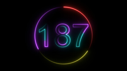 A  glowing circular and neon number 187 illustration . on a black background. and creating a stunning illustration 4k illustration