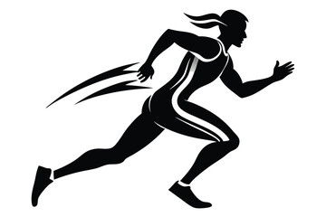 Athletic Woman Silhouette Running at High Speed, Strong Female Athlete with Ponytail