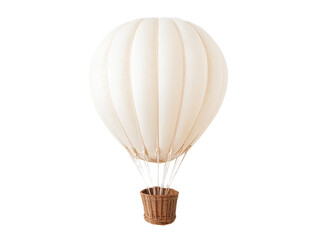 Hot air balloon floating above the ground in a serene setting on a transparent background, cut out