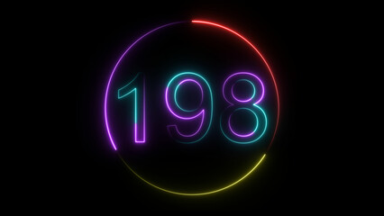 A  glowing circular and neon number 198 illustration . on a black background. and creating a stunning illustration 4k illustration