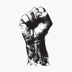 Powerful Black and White Fist Raised in Protest