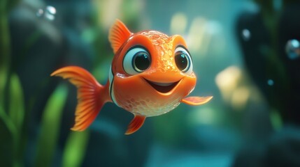 adorable cartoon clownfish swimming underwater