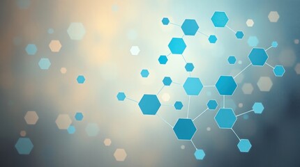 Abstract scientific background with interconnected hexagonal shapes.  Soft color gradients and blurred bokeh effect