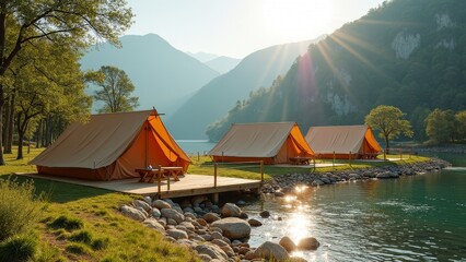 The quiet time of the lakeside campsite