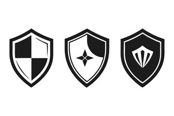 Three Shields Symbols in Black and White on a White Background Simple and Clean