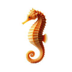Fototapeta premium A vibrantly colored seahorse with a curled tail is depicted against a white background. 