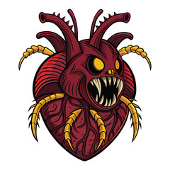 Design a bold, vector illustration of a mutated heart incorporating stylized 