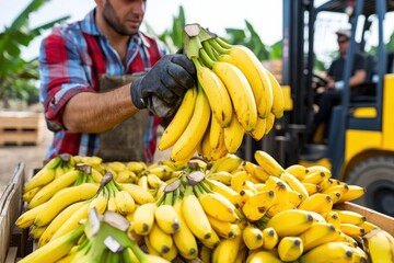 Forklift operator transporting banana pallets in warehouse area Generative AI
