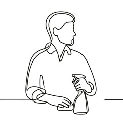 Cleaning Concept with Spray Bottle Minimalist One Line Art Illustration