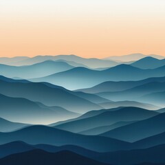 Obraz premium A serene mountain landscape clipart, nature theme, minimalist illustration, gradient blues and whites, isolated on white background