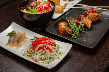 A set of Japanese dishes on the table