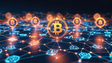 Bitcoin Cryptocurrency Network Digital Blockchain Technology Connection Abstract Illustration