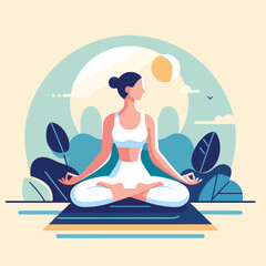 Yoga Meditation amidst Nature in Flat Illustration Style