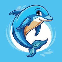 Obraz premium Cartoon blue dolphin mascot, vector illustration with white background, clip art for stickers dolphin jumping out of water cartoon shark vector illustration dolphin with ball