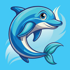 Fototapeta premium Cartoon blue dolphin mascot, vector illustration with white background, clip art for stickers dolphin jumping out of water cartoon shark vector illustration vector illustration of a cartoon shark