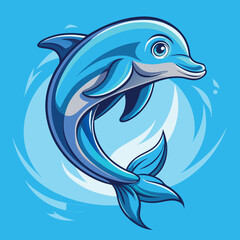 Naklejka premium Cartoon blue dolphin mascot, vector illustration with white background, clip art for stickers dolphin jumping out of water cartoon shark vector illustration dolphin jumping out of water