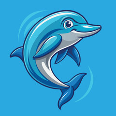 Fototapeta premium Cartoon blue dolphin mascot, vector illustration with white background, clip art for stickers dolphin jumping out of water cartoon shark vector illustration vector illustration of a dolphin