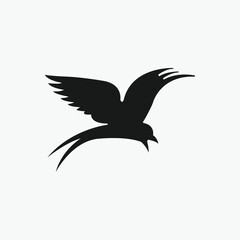  illustration of a swallow flying with spread wings. silhouette in white background