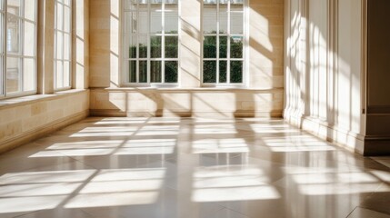 Fototapeta premium Elegant Sunlit Interior with Shadows and Architectural Details
