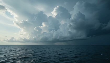 Obraz premium Dramatic Ocean Storm Cloudscape: Dark Sky Over Deep Blue Sea