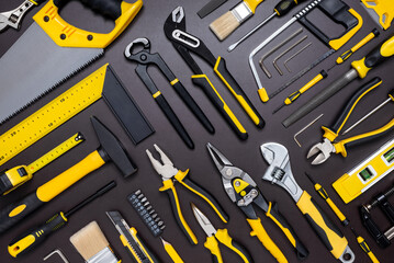 Set of hand tools on a dark background