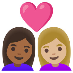 Couple with Heart: Woman and Woman Emoji (Medium & Light Skin Tones, Blonde Hair)