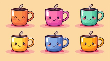 Cute coffee cups in pastel colors