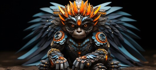 Paper quilling gorilla garuda Nano Robot full body in a sea of diamonds, ai generative