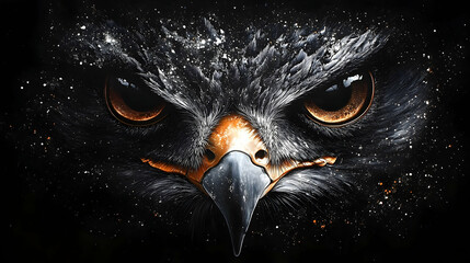 A striking artistic image featuring the intense gaze of a bird