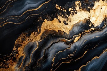 Obraz premium Elegant Fluid Art Painting in Black Gray and Gold Color