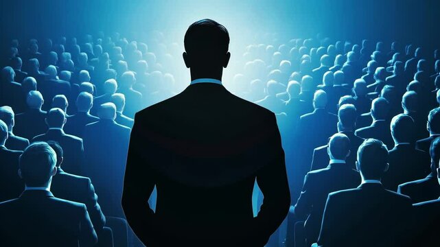 Anonymous Businessman Silhouette Illustration with Flag in Office Concept