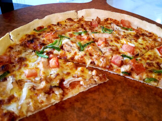 Slices of pizza on a plate.