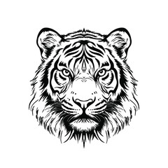 Tiger Head – Minimalist Line Art with Bold Black Lines