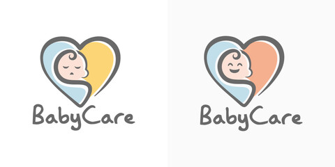 Smile and sleep love baby logo design with creative concept	