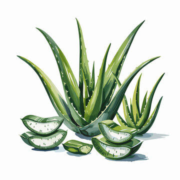 Watercolor Aloe Vera Clipart &ndash; Botanical Skincare Plant Art