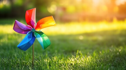 A vibrant rainbow pinwheel spins gently, symbolizing joy and imagination on International Children's Day.