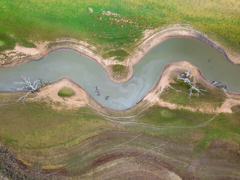 Looking down on esses on a winding river